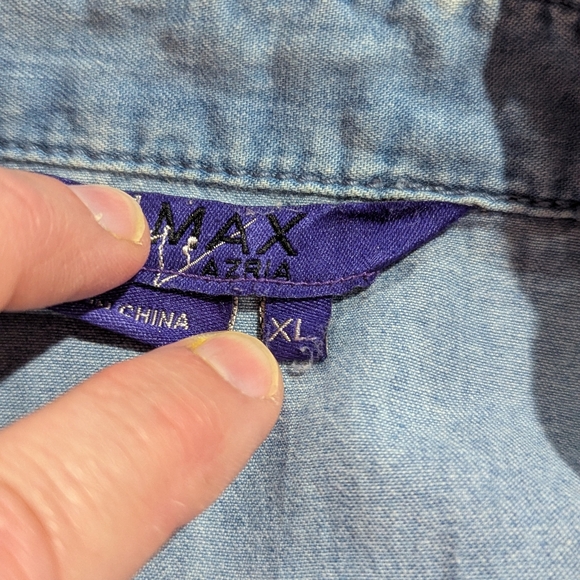 Miley Cyrus Max Azria Womens Distressed Denim Snap Button Cotton Shirt Size XL - Picture 10 of 14